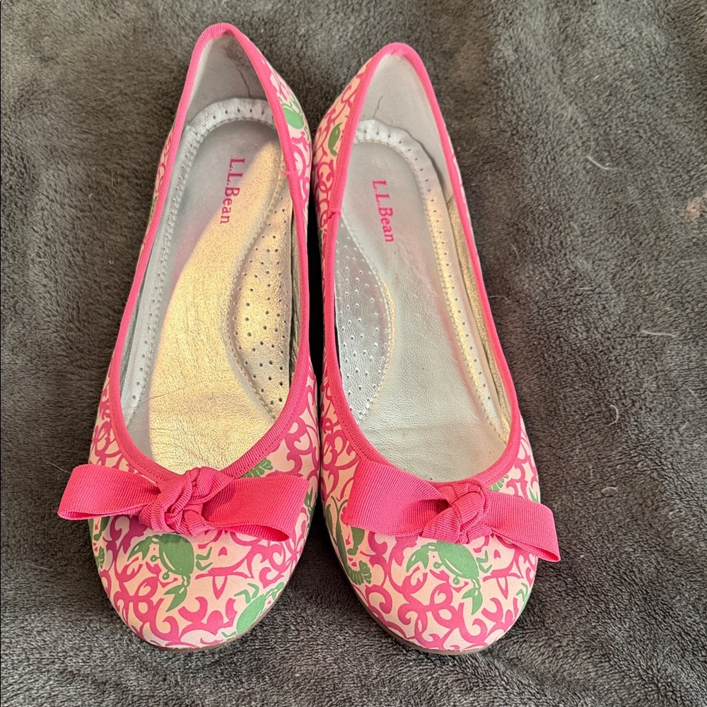 L.L. Bean Women's Pink and Green Patterned Flats